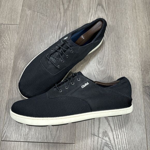 OluKai Shoes Men\'s 10.5 No-Tie Black Nohea Moku Style Slip On Casual Beach Boat